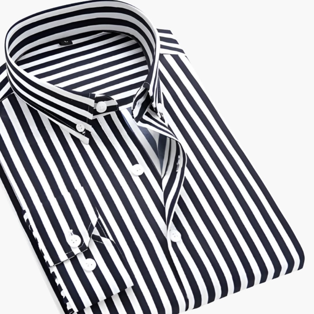 Men's Long Sleeve Button-Down Striped Shirt
