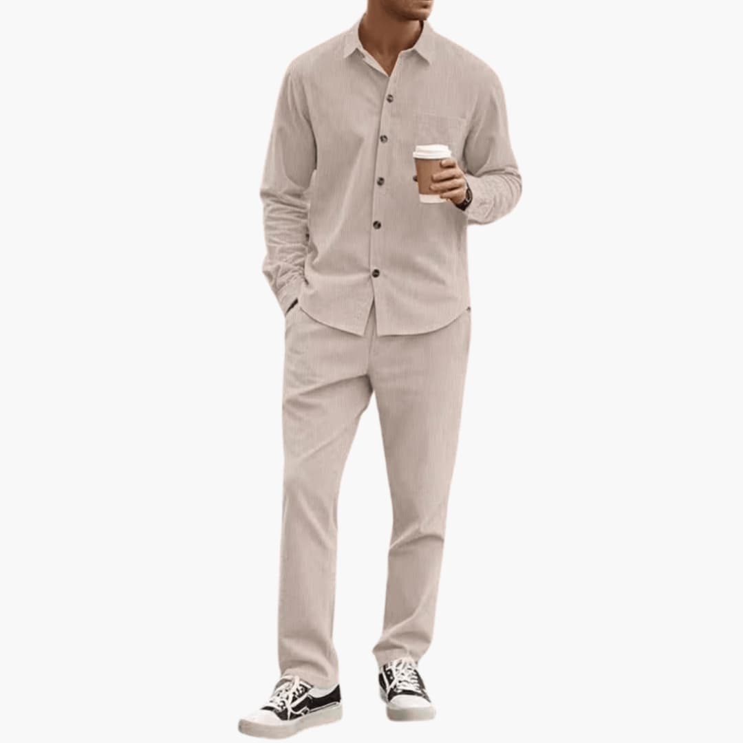 Men's Striped 2-Piece Set Long Sleeve Shirt and Pants - Fashinoza