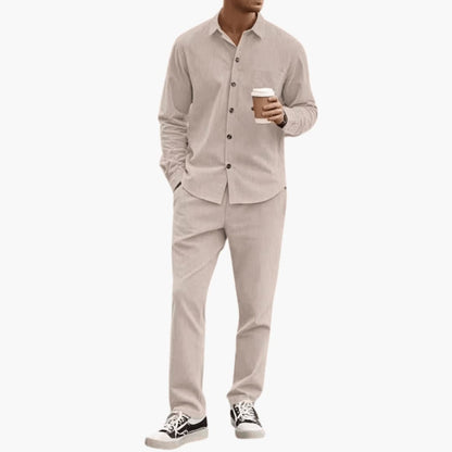 Men's Striped 2-Piece Set Long Sleeve Shirt and Pants - Fashinoza