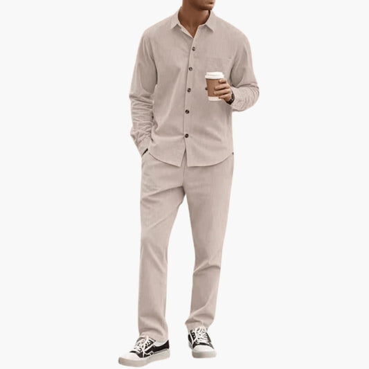 Men's Striped 2-Piece Set Long Sleeve Shirt and Pants - Fashinoza