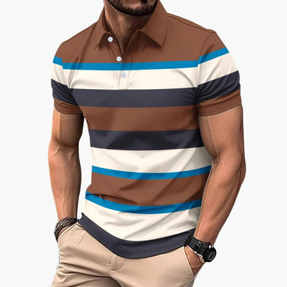 Men's Polo T-Shirt Striped V-Neck Cotton - Fashinoza