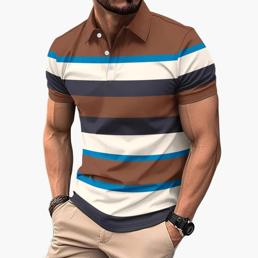 Men's Polo T-Shirt Striped V-Neck Cotton - Fashinoza