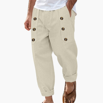 Men's Elastic Waist Summer Pants Button Detail - Fashinoza