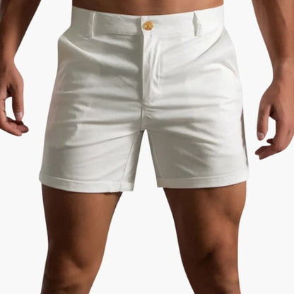 Men's Summer Shorts Button Fly Cotton Beige - Fashinoza