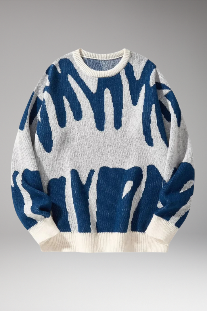Men's Abstract Print Sweater Ribbed Details - 
Fashinoza