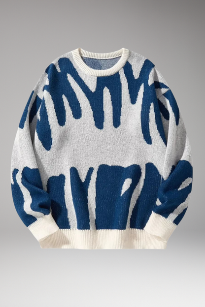 Men's Abstract Print Sweater Ribbed Details - 
Fashinoza