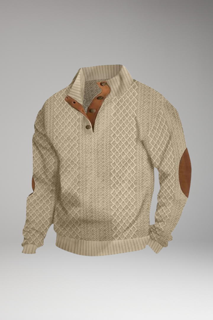 Men's Crew Neck Sweater Elbow Patches Button Front - 
Fashinoza