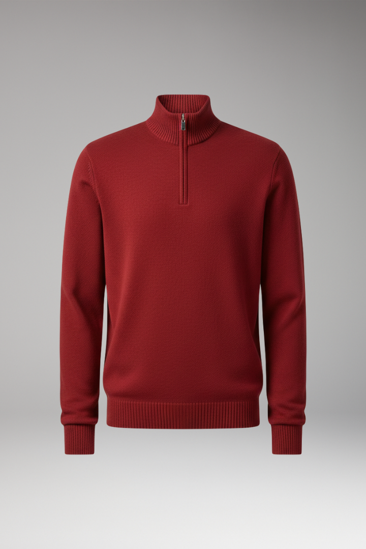 Men's Half Zip Sweater Ribbed Hem - 
Fashinoza