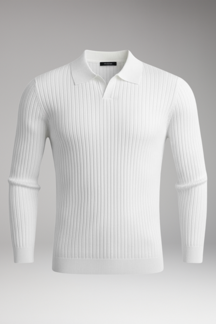 Men's Polo Collar Sweater Ribbed Texture - 
Fashinoza