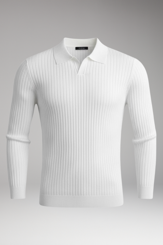 Men's Polo Collar Sweater Ribbed Texture - 
Fashinoza
