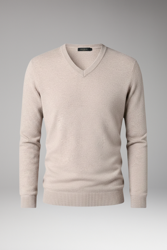 Men's V-Neck Sweater Ribbed Trim - 
Fashinoza