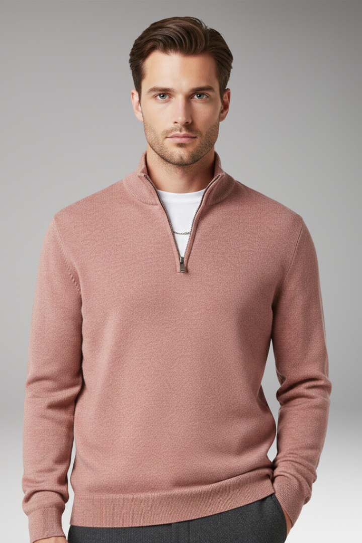 Men's Zip Neck Sweater Textured