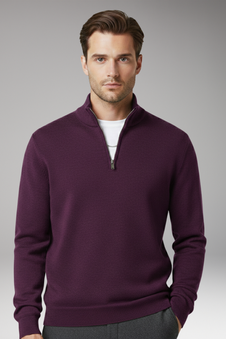Men's Zip Neck Sweater Textured