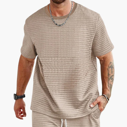 Men's Short Sleeve Casual T-Shirt Textured Crew Neck - Fashinoza