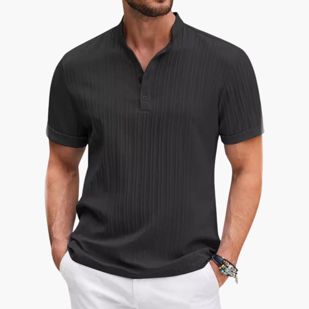 Men's Short Sleeve Henley T-Shirt Textured Stripe - Fashinoza