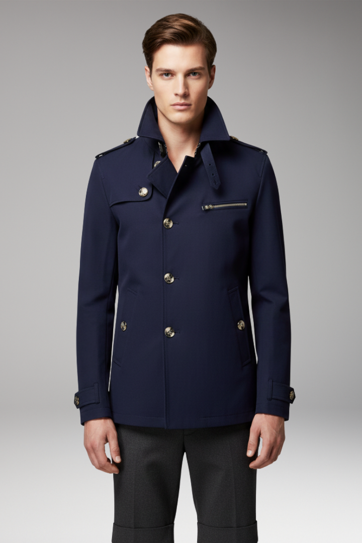 Men's Trench Coat Button Front Closure