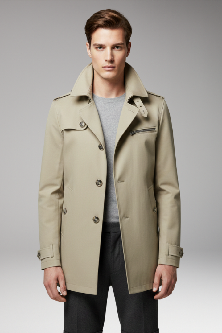 Men's Trench Coat Button Front Closure