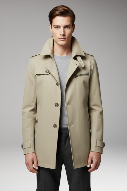 Men's Trench Coat Button Front Closure