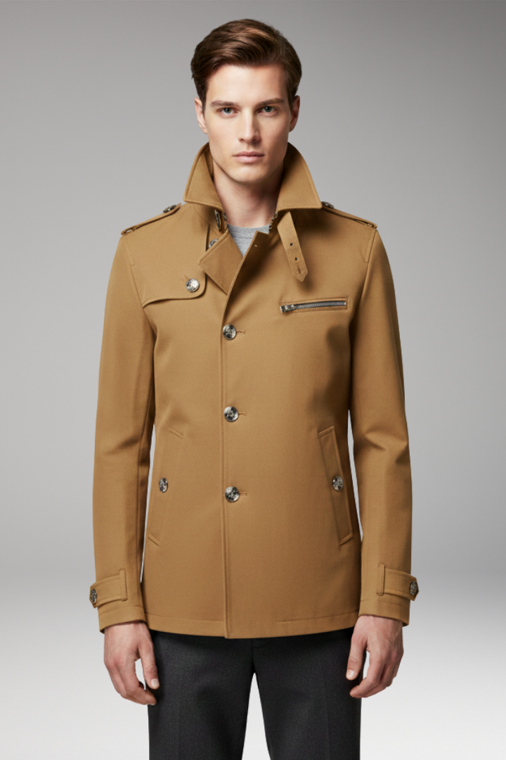 Men's Trench Coat Button Front Closure