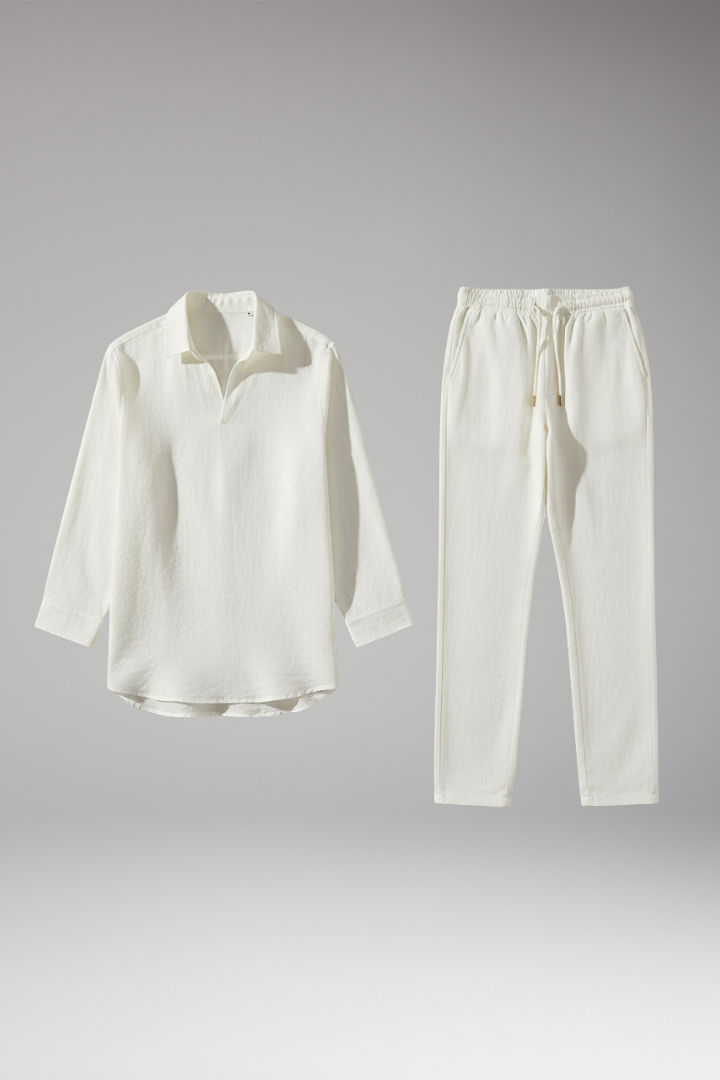 Men's Long Sleeve Shirt And Drawstring Pants Set - 
Fashinoza