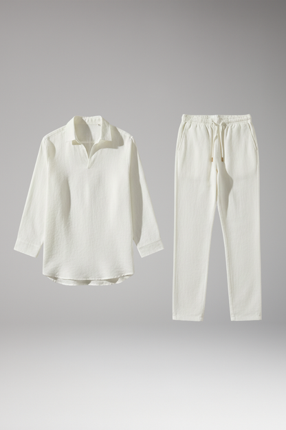 Men's Long Sleeve Shirt And Drawstring Pants Set - 
Fashinoza