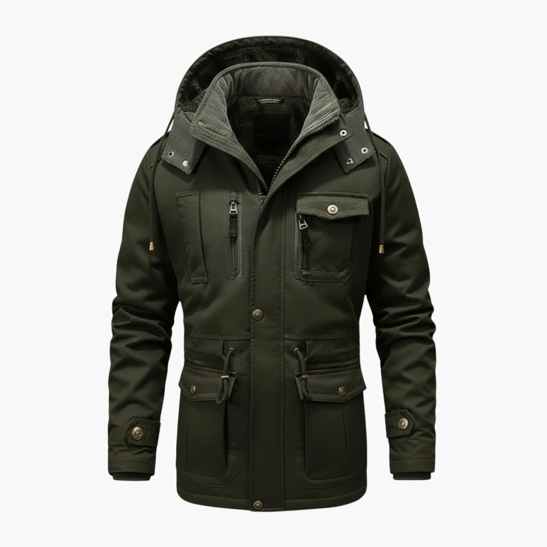 Men's Hooded Utility Jacket With Pockets - Fashinoza