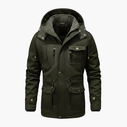 Men's Hooded Utility Jacket With Pockets - Fashinoza