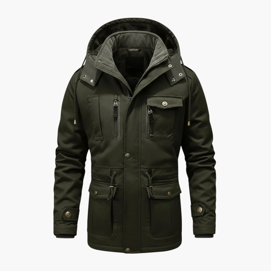 Men's Hooded Utility Jacket With Pockets - Fashinoza