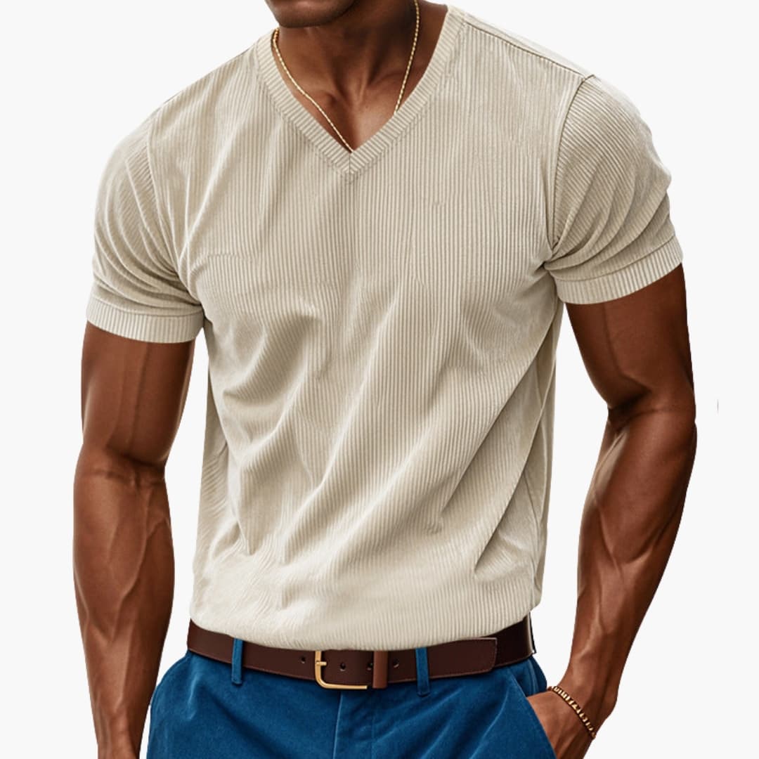 Men's V-Neck Short Sleeve T-Shirt Textured Finish - Fashinoza