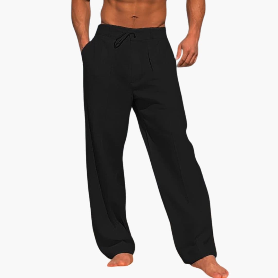 Men's Wide Leg Pants Elastic Waist Cotton Black