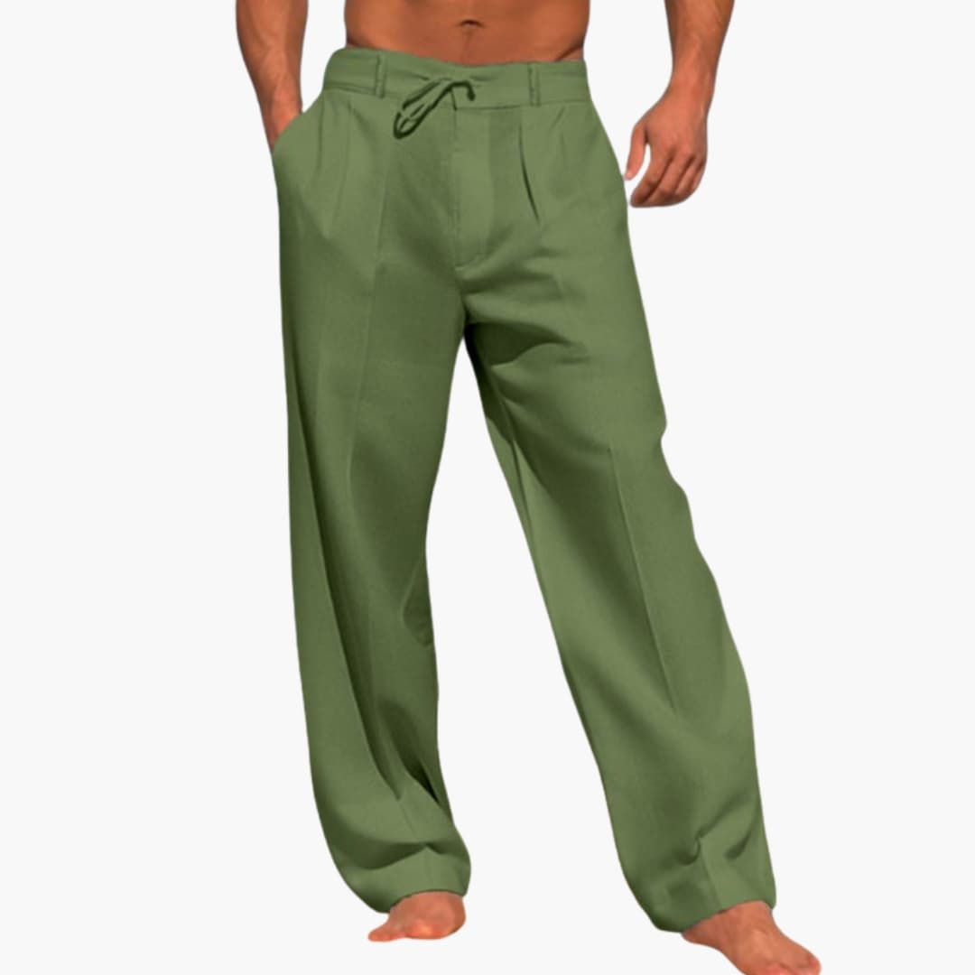 Men's Wide Leg Pants Elastic Waist Cotton Black