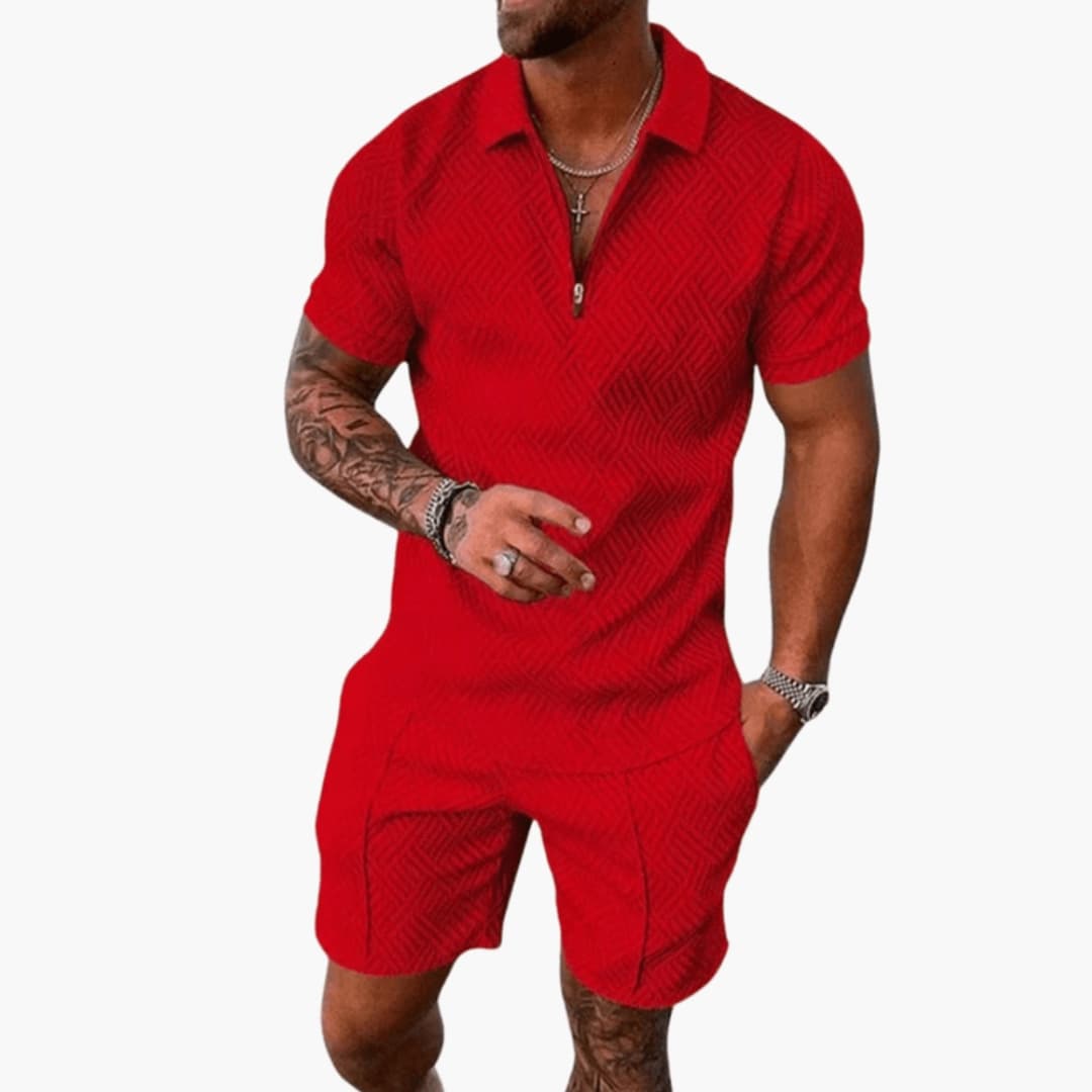 Men's Short Sleeve Polo Shirt and Shorts Set
