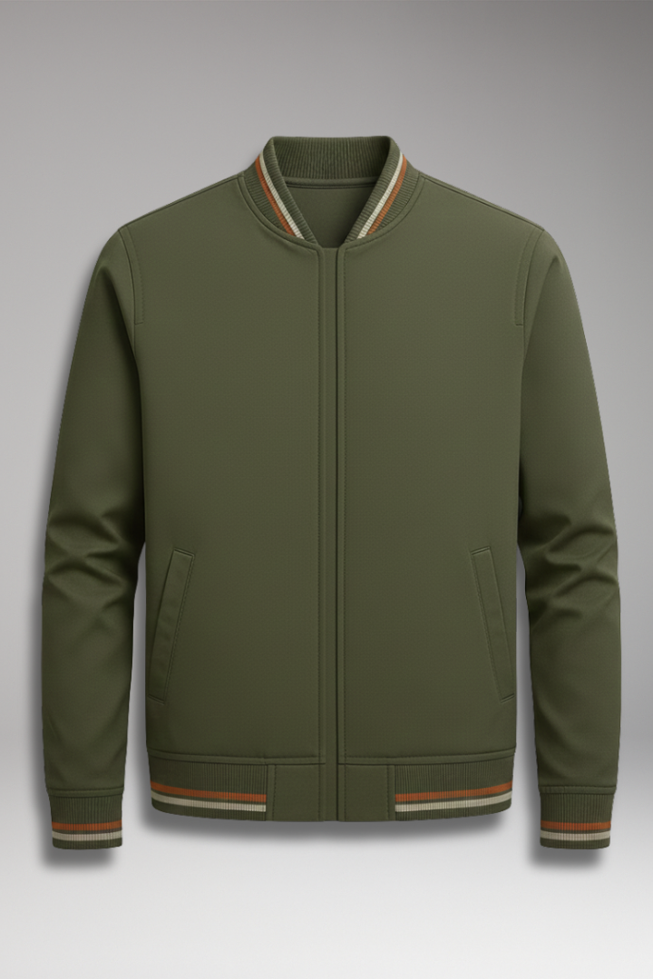 Men's Bomber Jacket Zip Ribbed Trim - 
Fashinoza