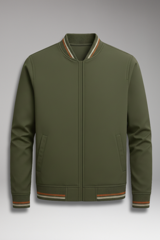 Men's Bomber Jacket Zip Ribbed Trim - 
Fashinoza