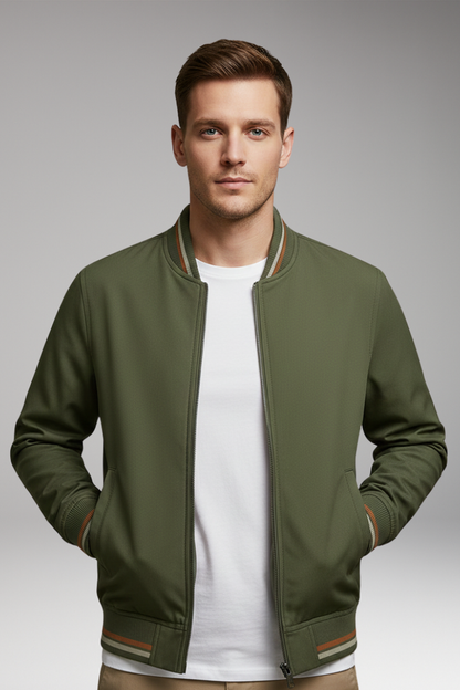 Men's Bomber Jacket Zip Ribbed Trim