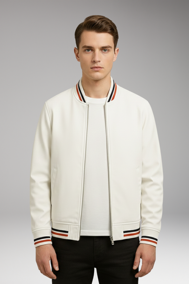 Men's Bomber Jacket Zip Ribbed Trim
