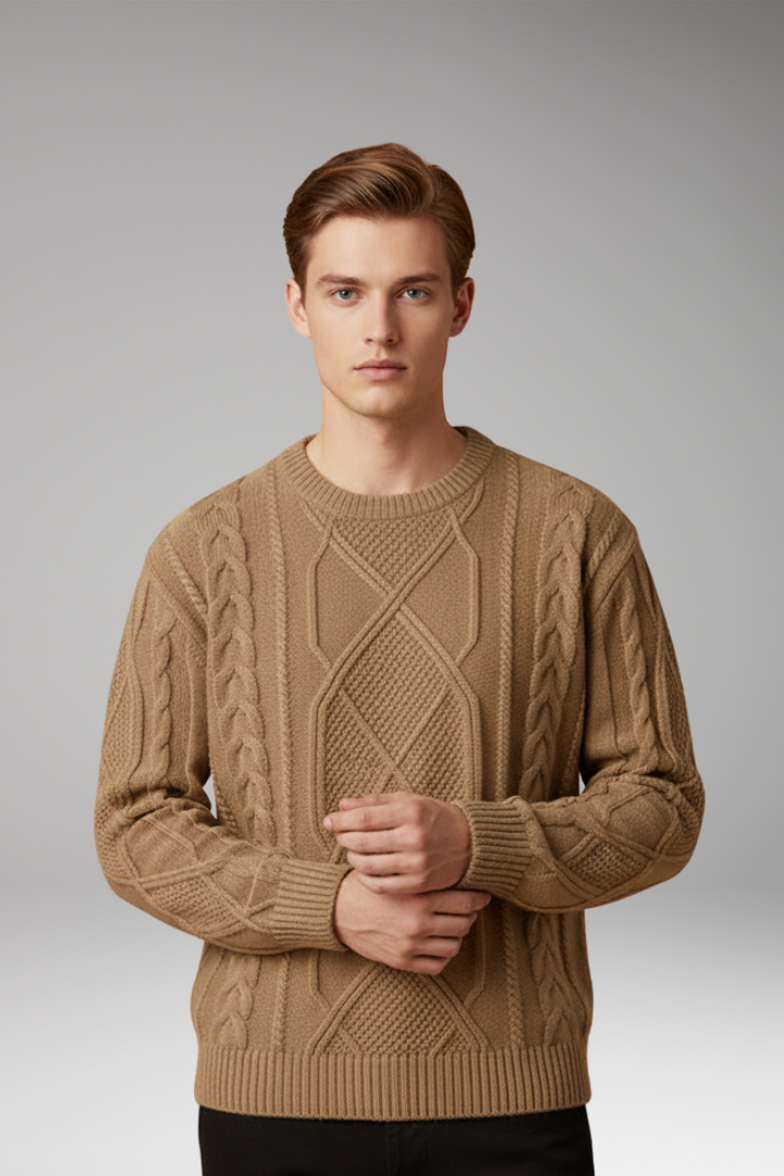 Men's Cable Knit Sweater Textured Ribbed