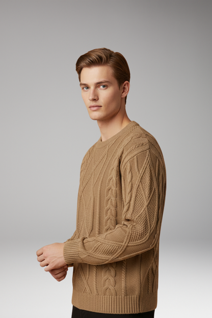 Men's Cable Knit Sweater Textured Ribbed