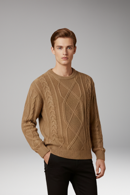 Men's Cable Knit Sweater Textured Ribbed