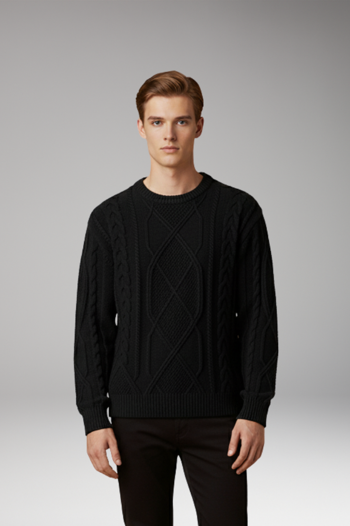 Men's Cable Knit Sweater Textured Ribbed