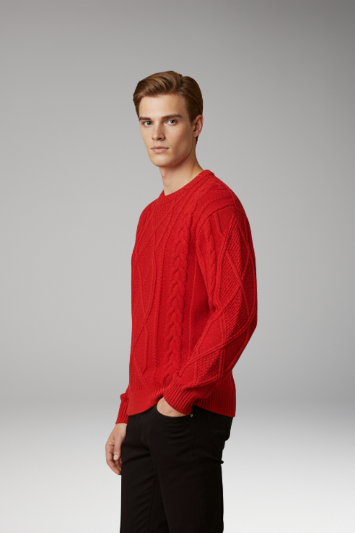 Men's Cable Knit Sweater Textured Ribbed