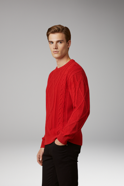 Men's Cable Knit Sweater Textured Ribbed