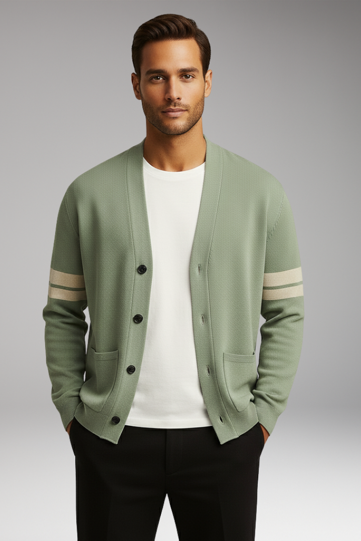 Men's Button Cardigan Contrast Bands