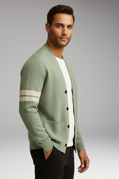 Men's Button Cardigan Contrast Bands