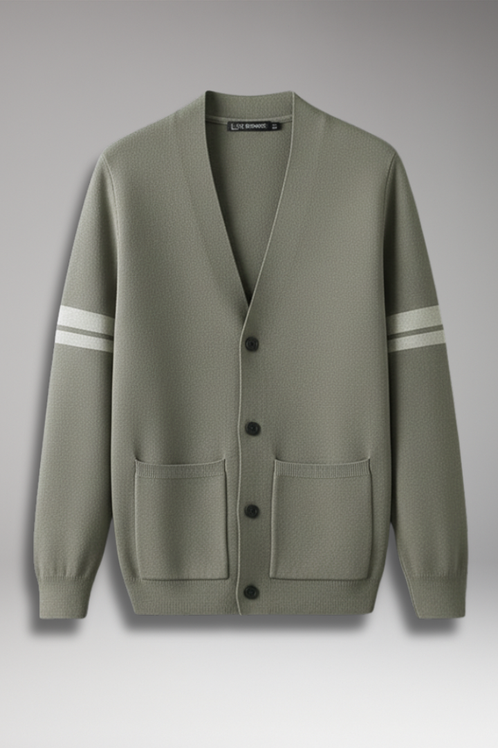 Men's Button Cardigan Contrast Bands - 
Fashinoza