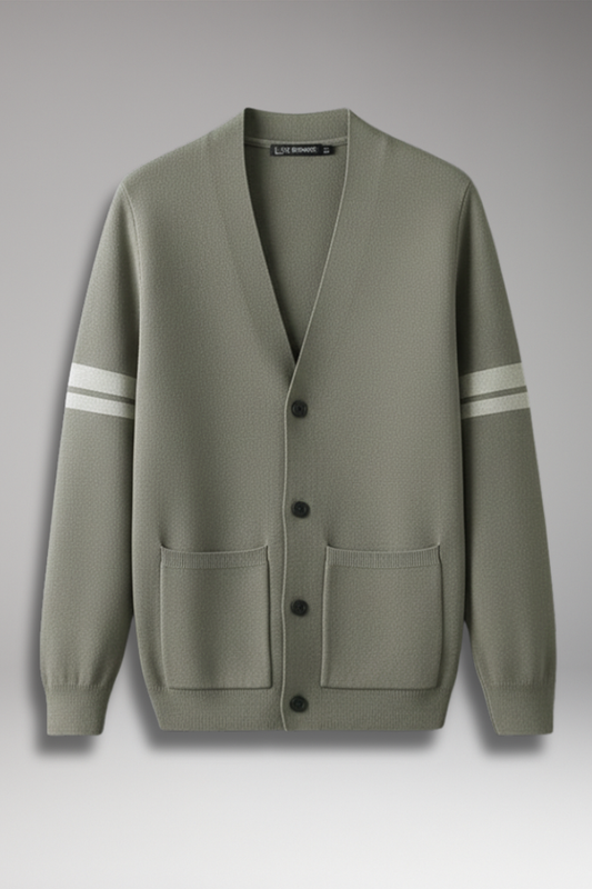 Men's Button Cardigan Contrast Bands - 
Fashinoza