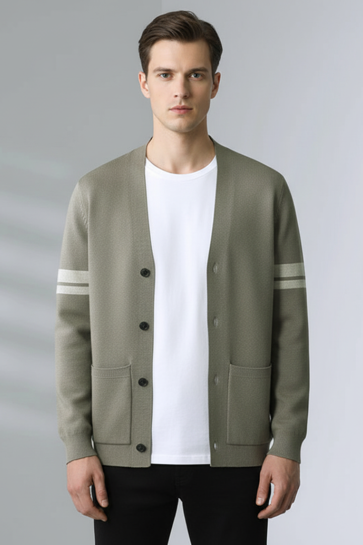 Men's Button Cardigan Contrast Bands