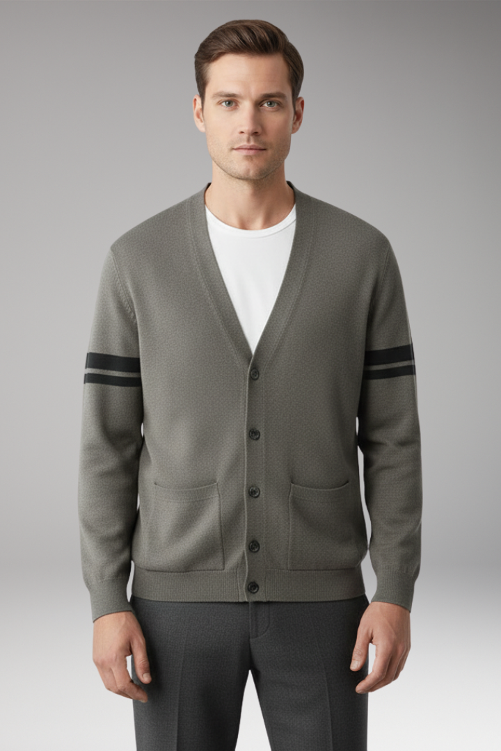 Men's Button Cardigan Contrast Bands