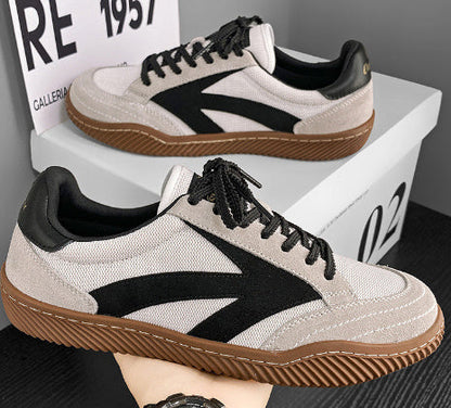 Men's Trainers Cow Suede Leather Retro Patchwork Casual Walking Sneakers