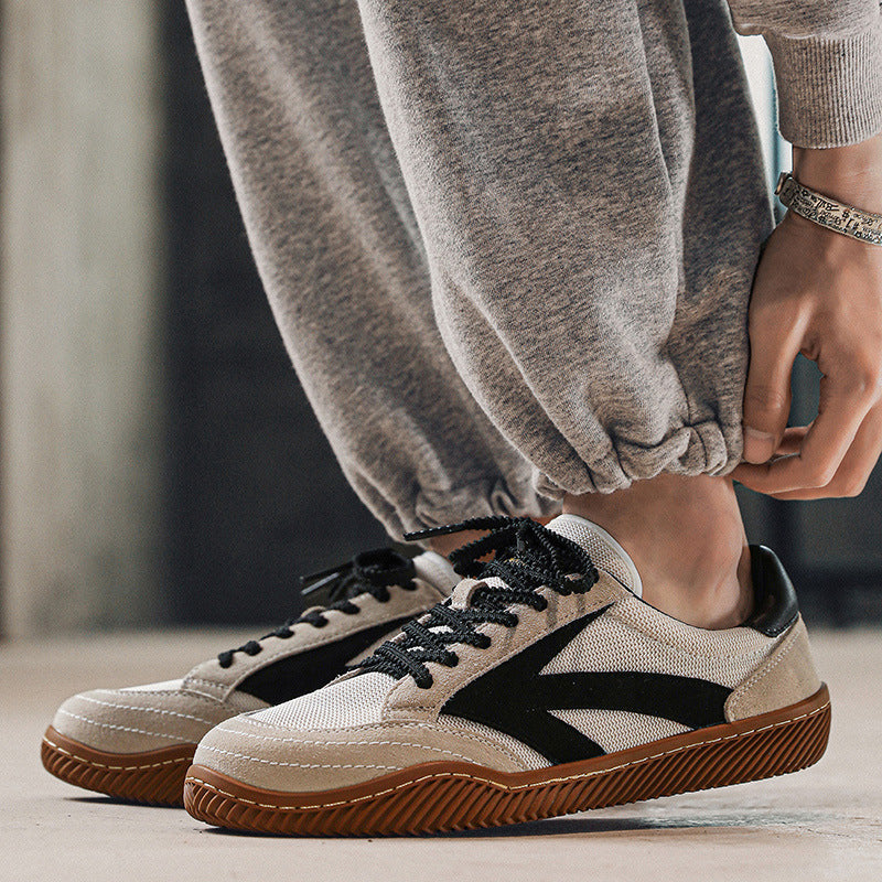 Men's Trainers Cow Suede Leather Retro Patchwork Casual Walking Sneakers
